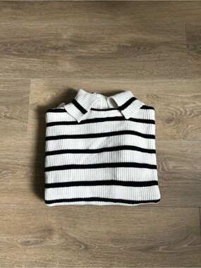 Mango White and Black Striped Turtleneck Sweater